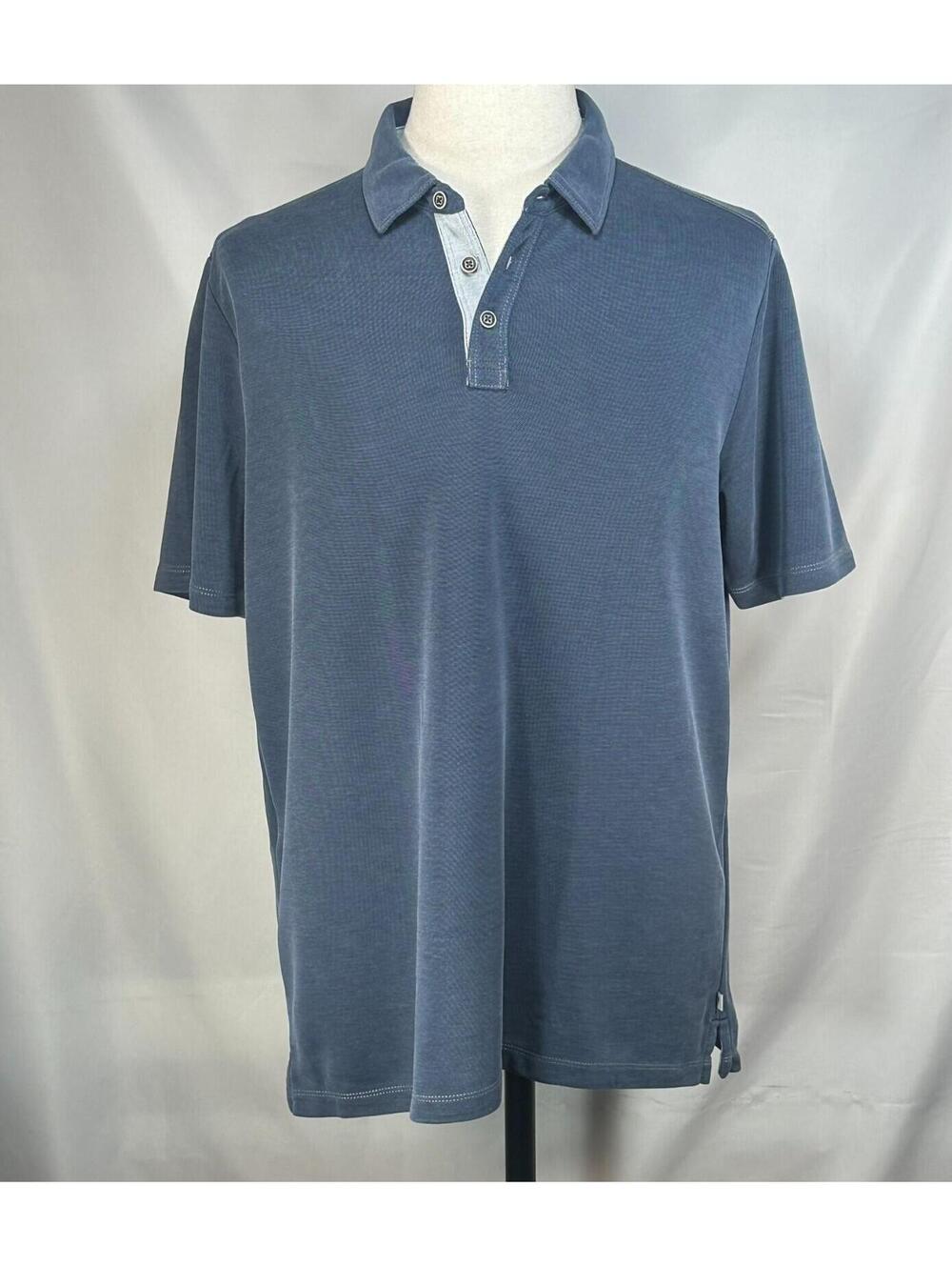 Tommy Bahama 1/4 Button Tencel/Poly Polo Shirt Blue Mens L